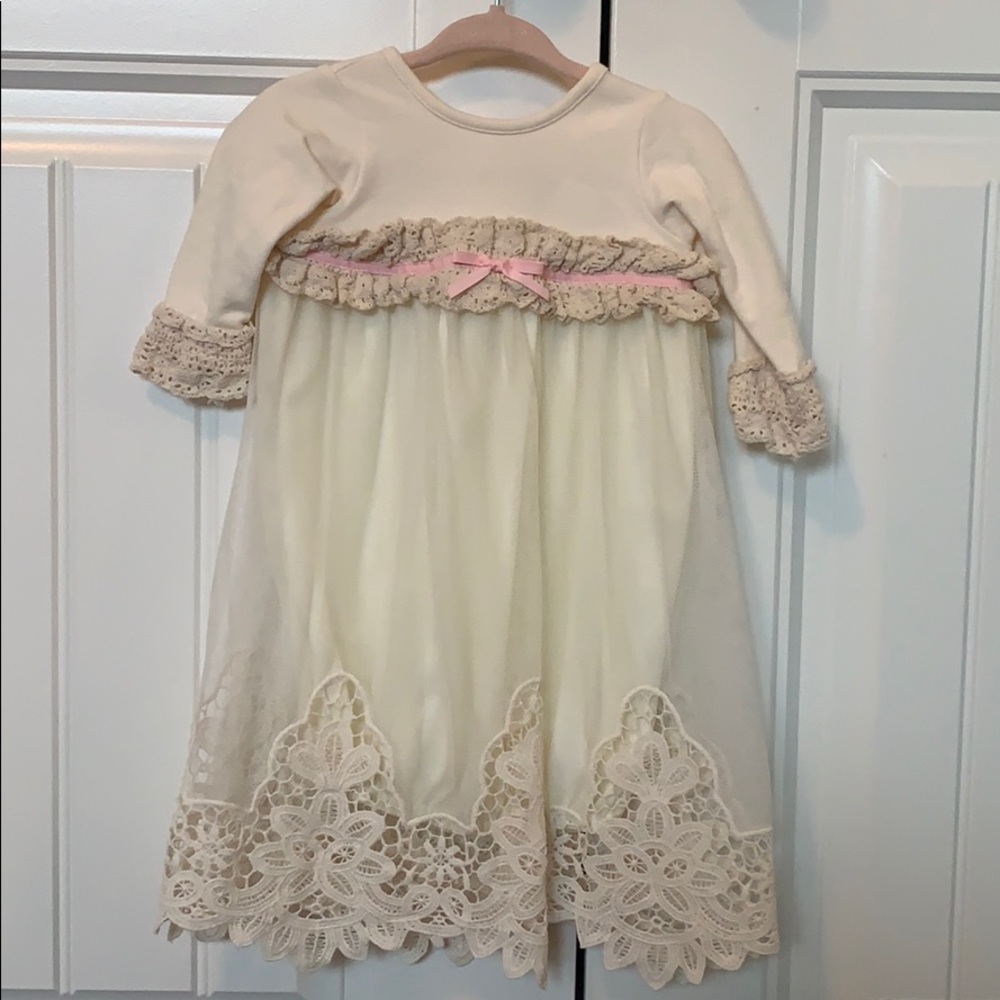 Peaches & Cream long lace overlay gown